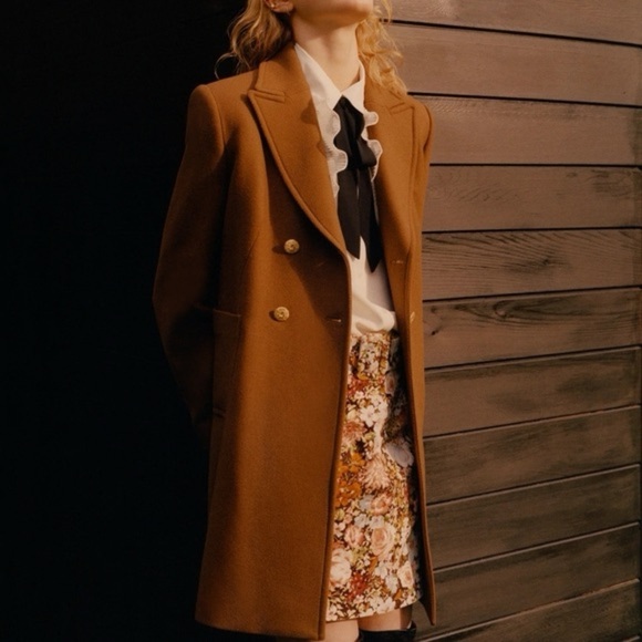 Zara Women's Coat Wool Blend Double-Breasted Tailored Toffee Brown Small NWT - Picture 3 of 14